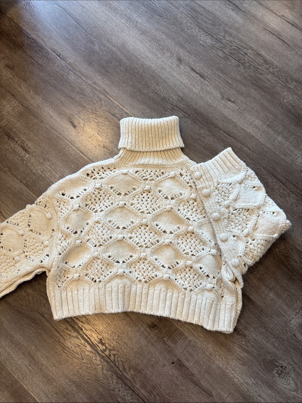 Zara Cream Open-Knit Cropped Turtleneck Sweater - Picture 7 of 7